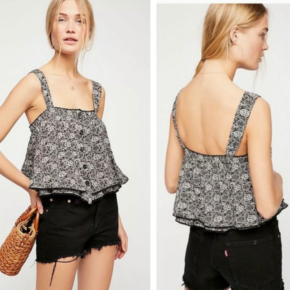 Free People Sweet Caroline Print Tiered Tank